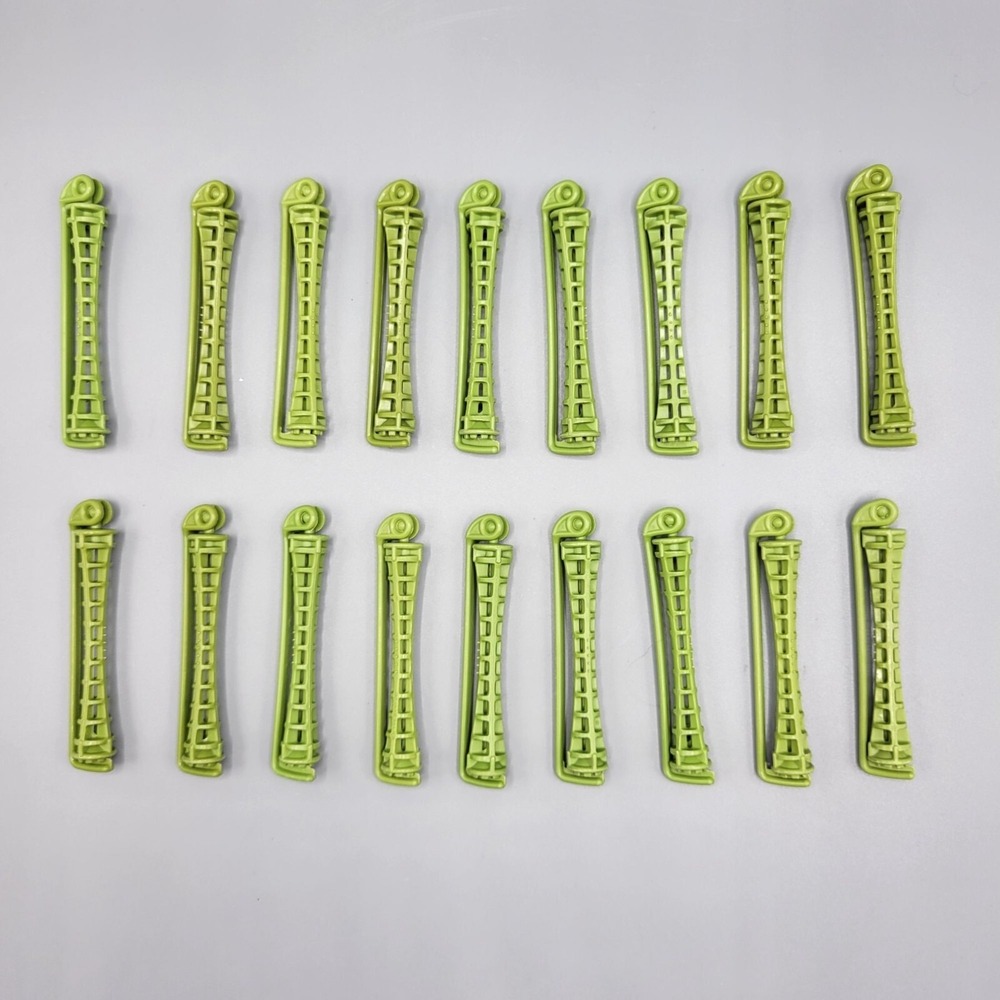 Vtg Set of 18 Green Plastic Hair Rollers Curling Perm Rods Groovy Movie Prop